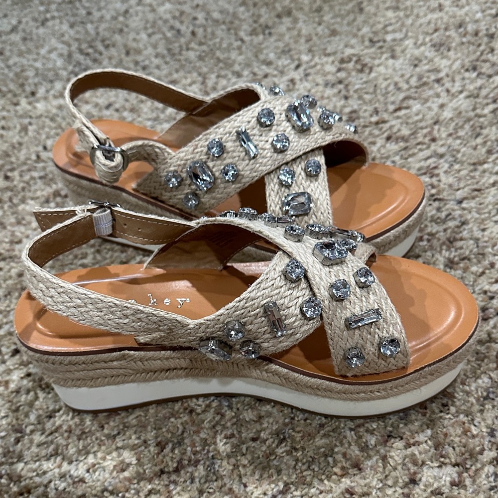 Copper Key Embellished Cream Sandals